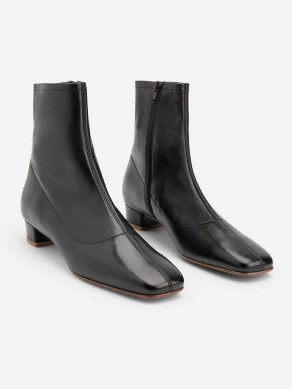 $600 BY FAR ESTE LEATHER ANKLE BOOT BLACK SQUARE TOE COMFORT 39 (DD20)